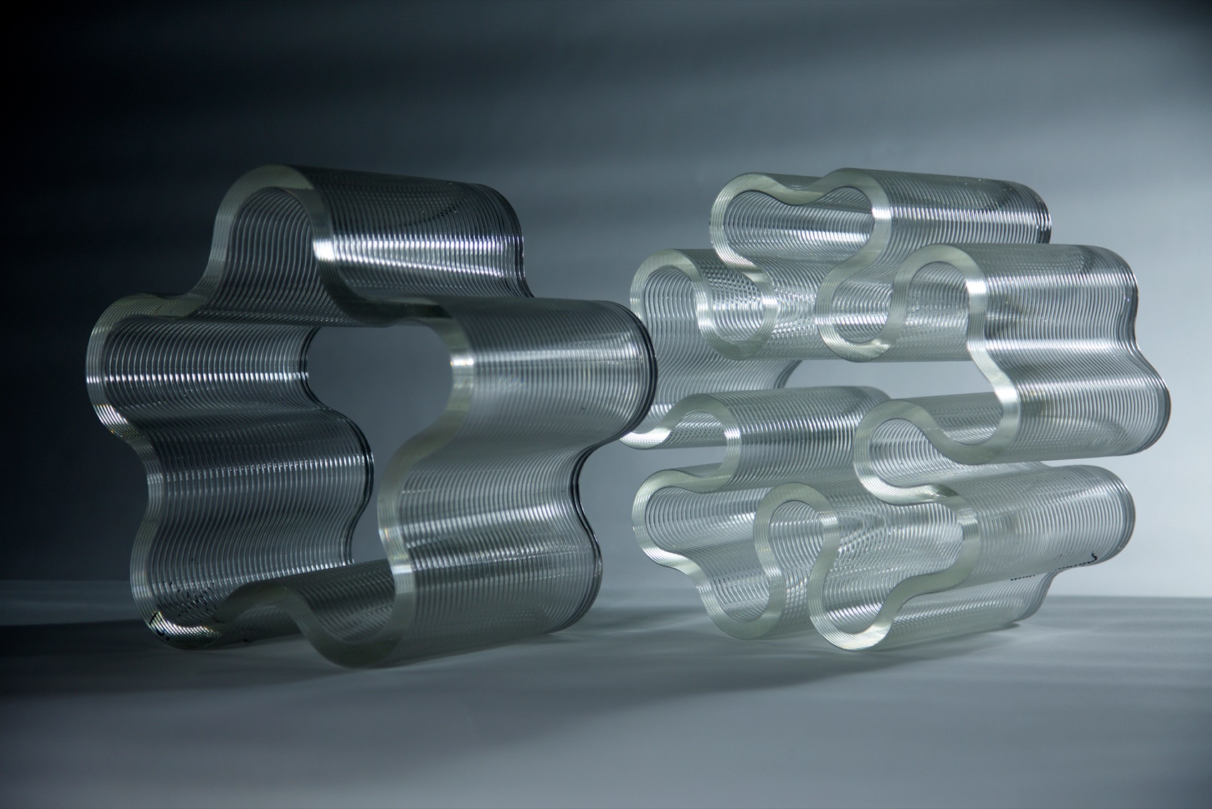 Complex lobed printed-glass forms with undulating cross-sections